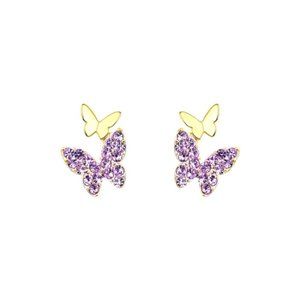 Adorable 18k Gold 925 Silver Purple CZ Butterfly Studs